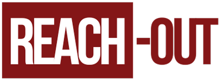 REACH-OUT Logo with letters in crimson red and white